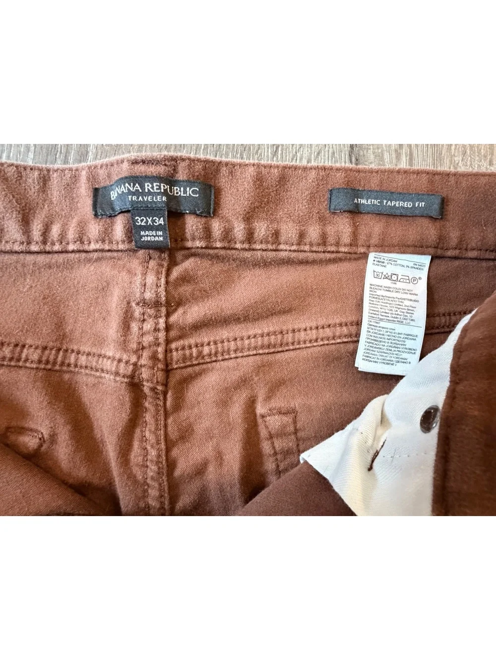 Banana Republic Traveler Pants Men 32x34 Brown Athletic Tapered Stretch 5 Pocket